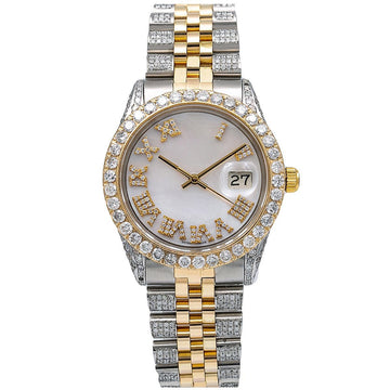 High Gloss Moissanite Watch 36mm Mother of Pearl Diamond Dial With 8.75 CT Diamond