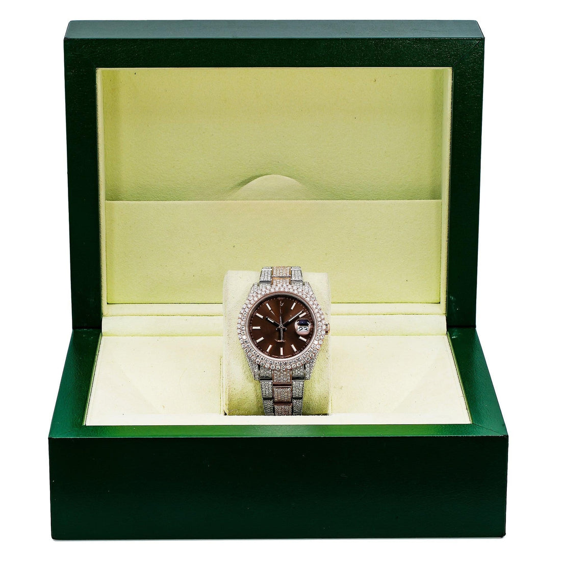 Showstopper Moissanite Watch  41MM Brown Dial With Two Tone Rose Gold Oyster Bracelet