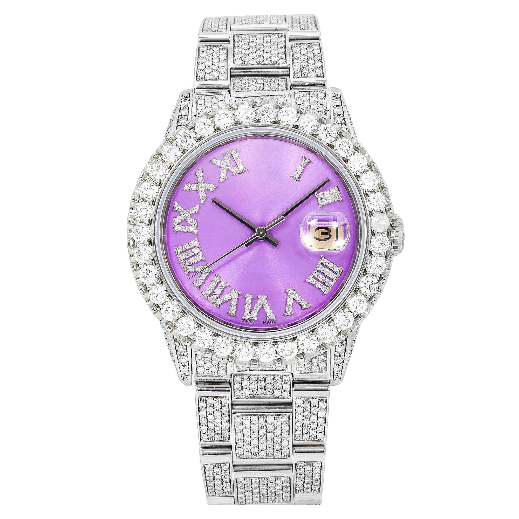 Dream Shine Moissanite Watch 36MM Purple Diamond Dial With 9.25 CT Diamonds