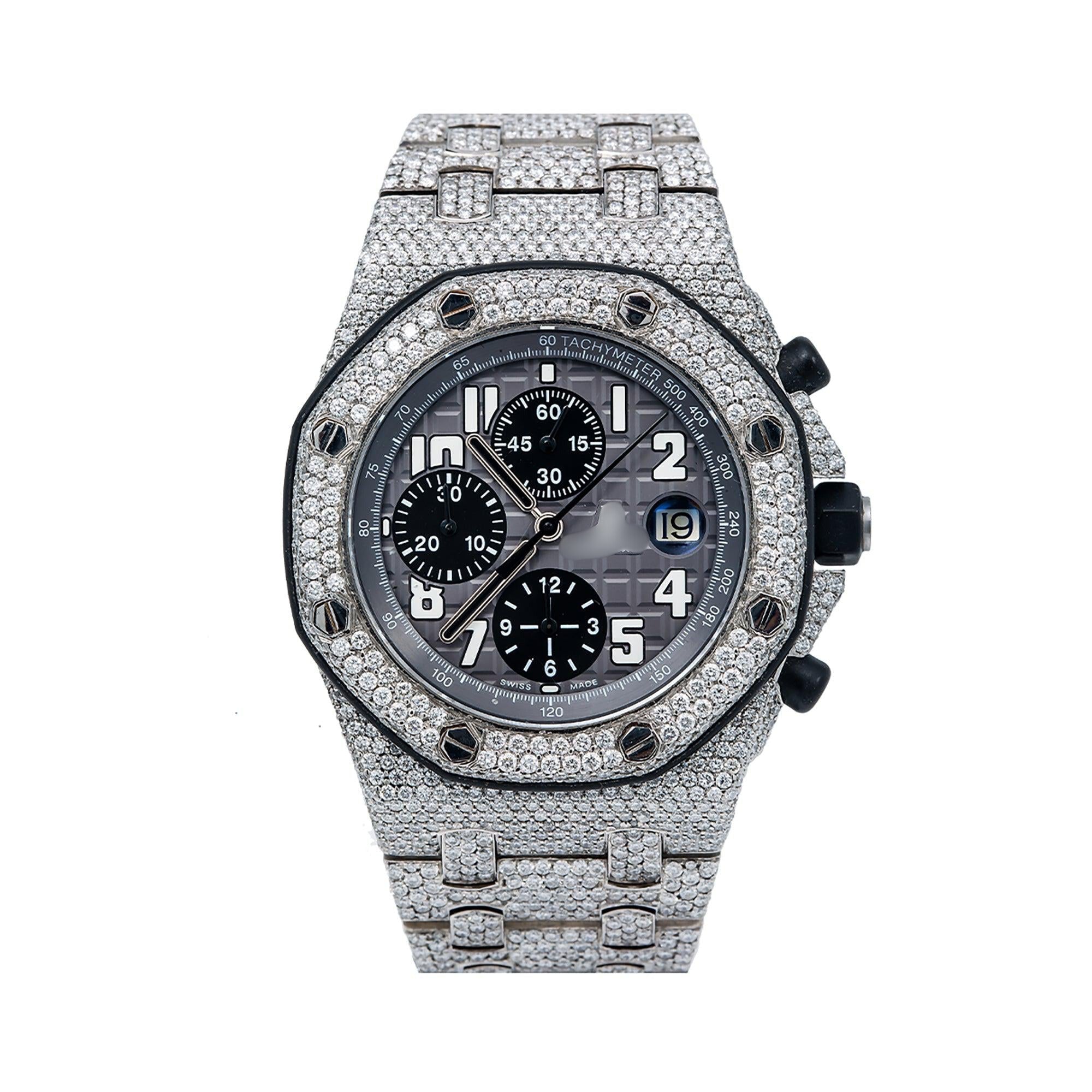 Moissanite Motion Watch 42MM Gray Dial With 33.50 CT Diamonds