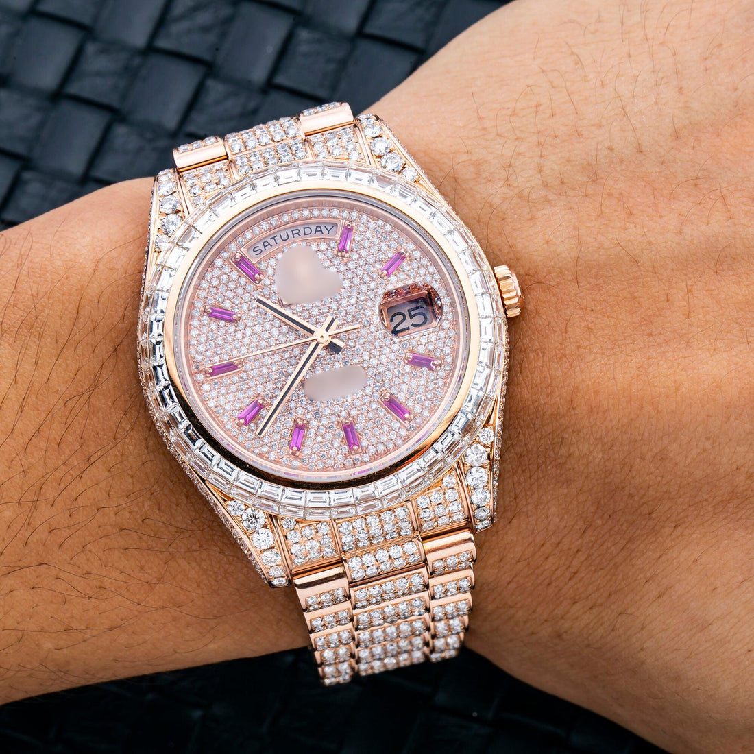 VVS Moissanite Diamond Watch 41MM Rose Gold Diamond Dial With 26.25 CT Diamonds
