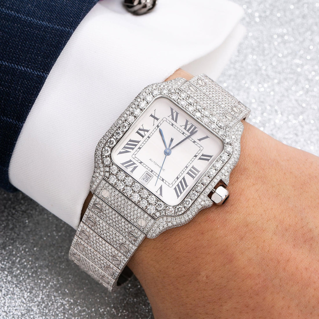 Moissanite Legacy Watch 40MM White Dial With 17.96 CT Diamonds