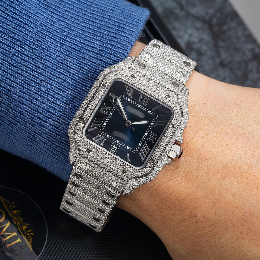 Moissanite Timekeeper 40MM Blue Dial With Diamond Bezel