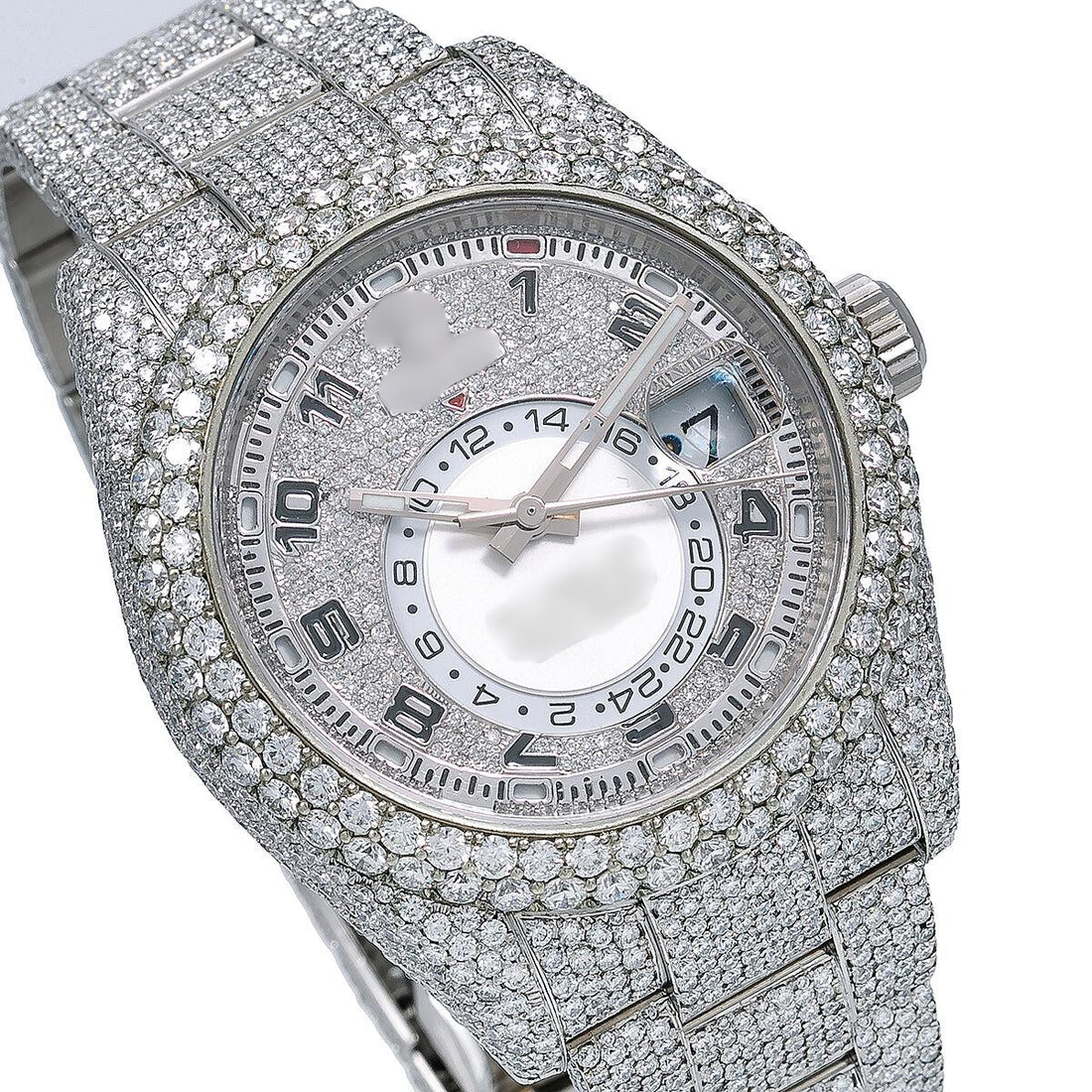 Moissanite Crown Timepiece  42mm Silver Diamond Dial With 22.94 CT Diamonds