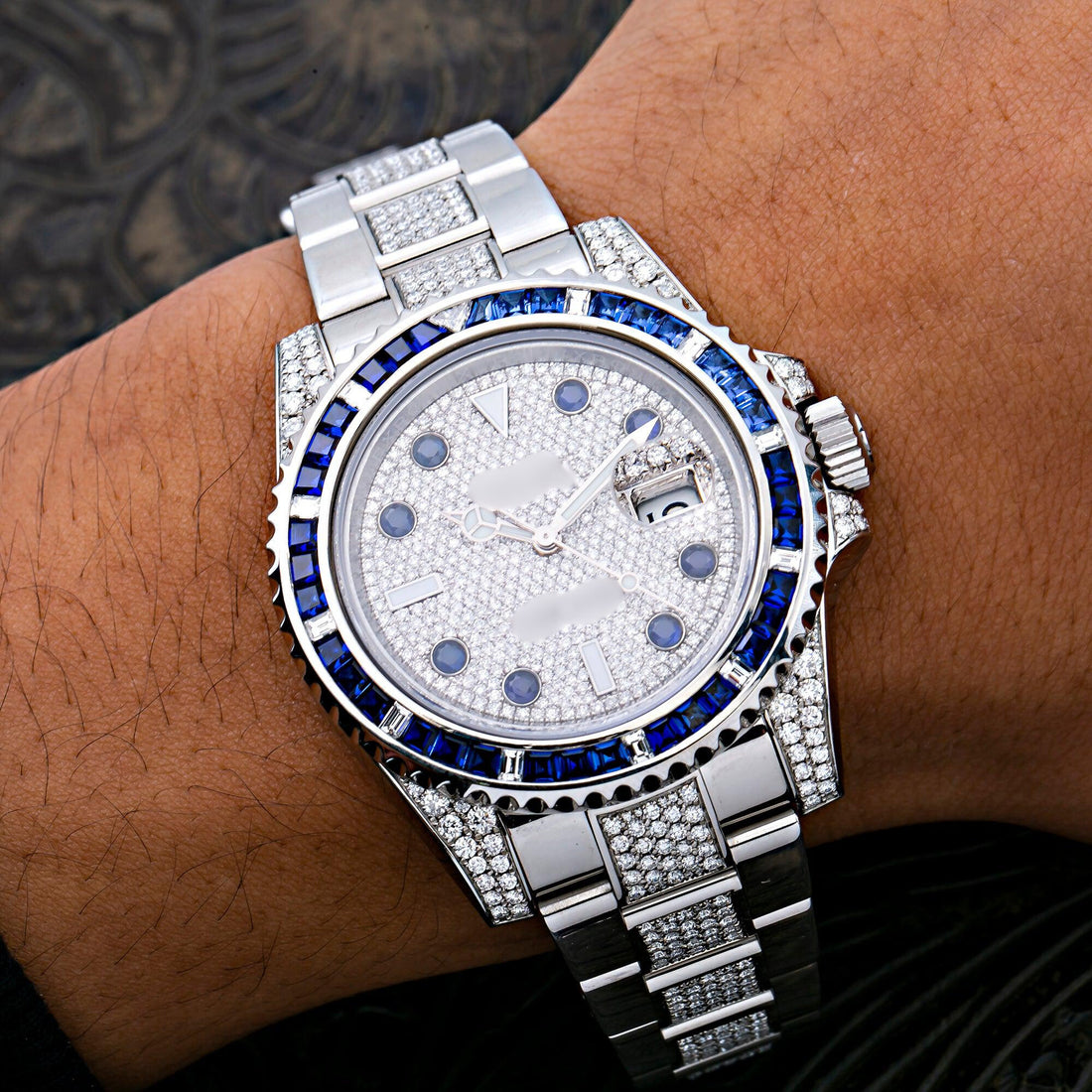 Moissanite Glow Watch 40MM Silver Diamond Dial With Stainless Steel Bracelet