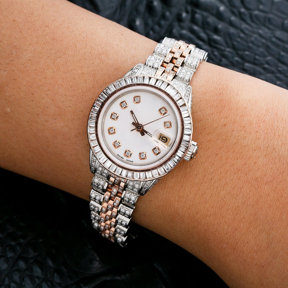 Moissanite Blingstorm Watch 26MM White Diamond Dial With Two Tone Jubilee Bracelet
