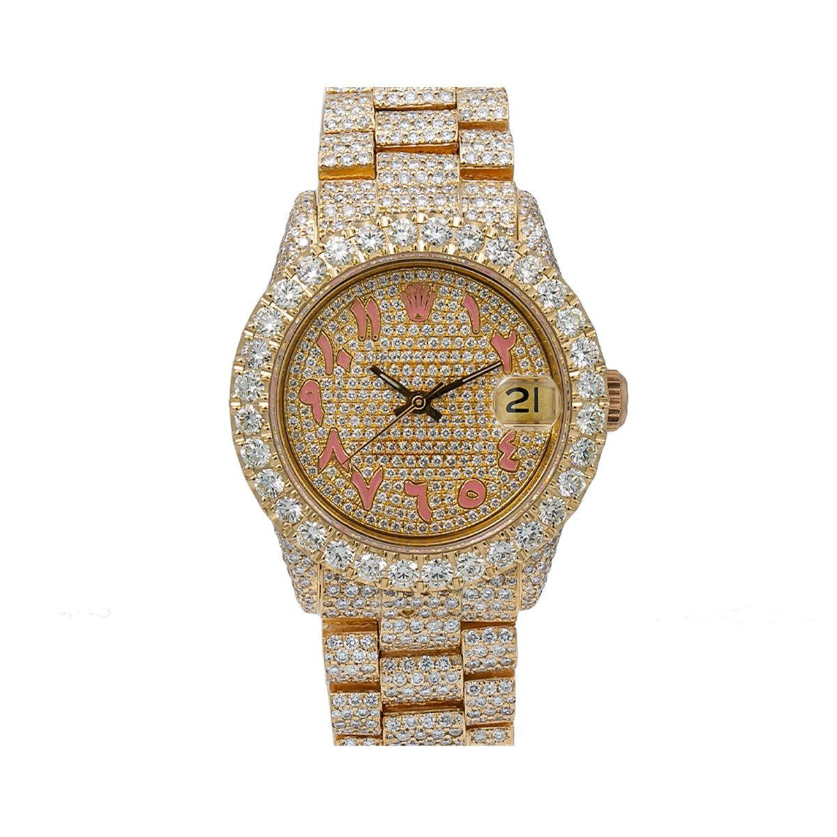 Moissanite Ruler Watch 31mm Champagne Diamond Dial With 12.25 CT Diamonds