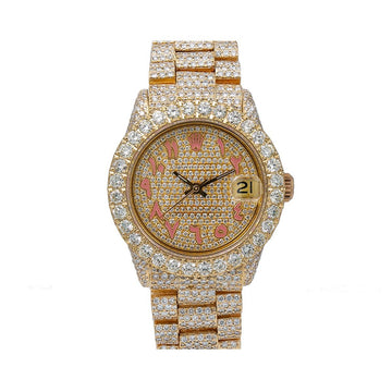 Moissanite Ruler Watch 31mm Champagne Diamond Dial With 12.25 CT Diamonds