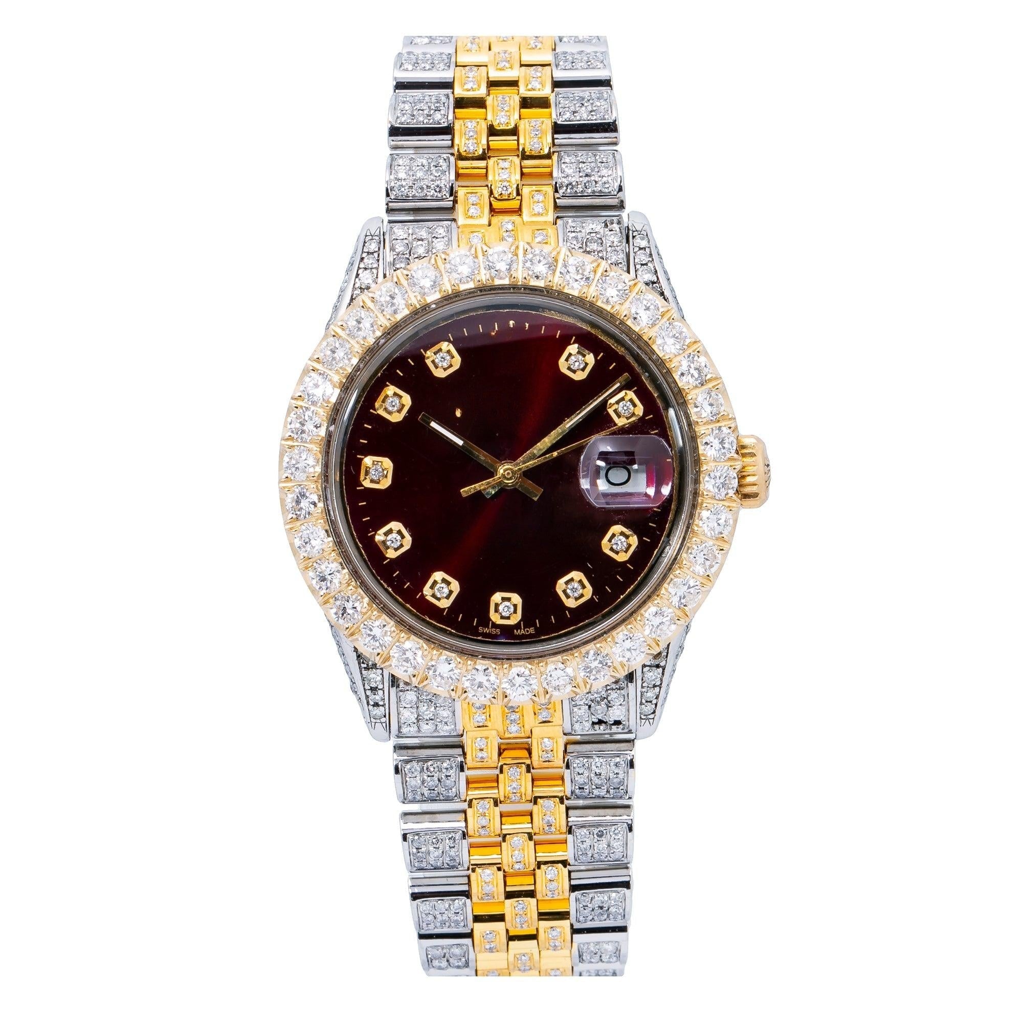 Bold Design Moissanite Watch 36MM Burgundy Diamond Dial With Two Tone Bracelet