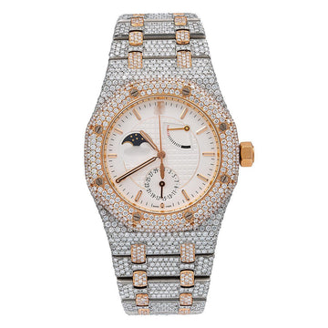 Day & Night Moissanite Watch 39MM  White Moon Phase Dial With 22.75 CT Diamonds