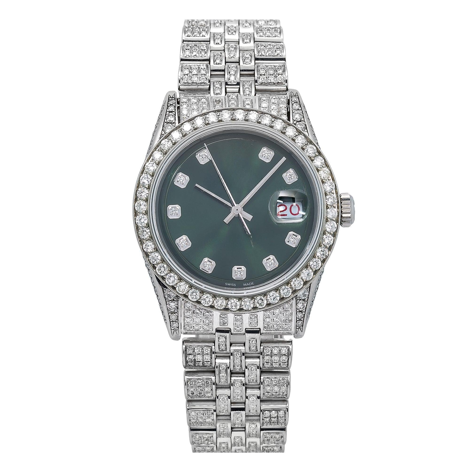 Luxe Ice Dial Moissanite Timepiece 36MM Black Diamond Dial With 8.35 CT Diamonds