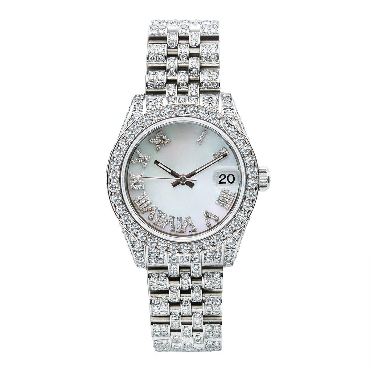 VIP Ice Timepiece 31mm Blue Mother Of Pearl Dial with 9.25CT Diamonds