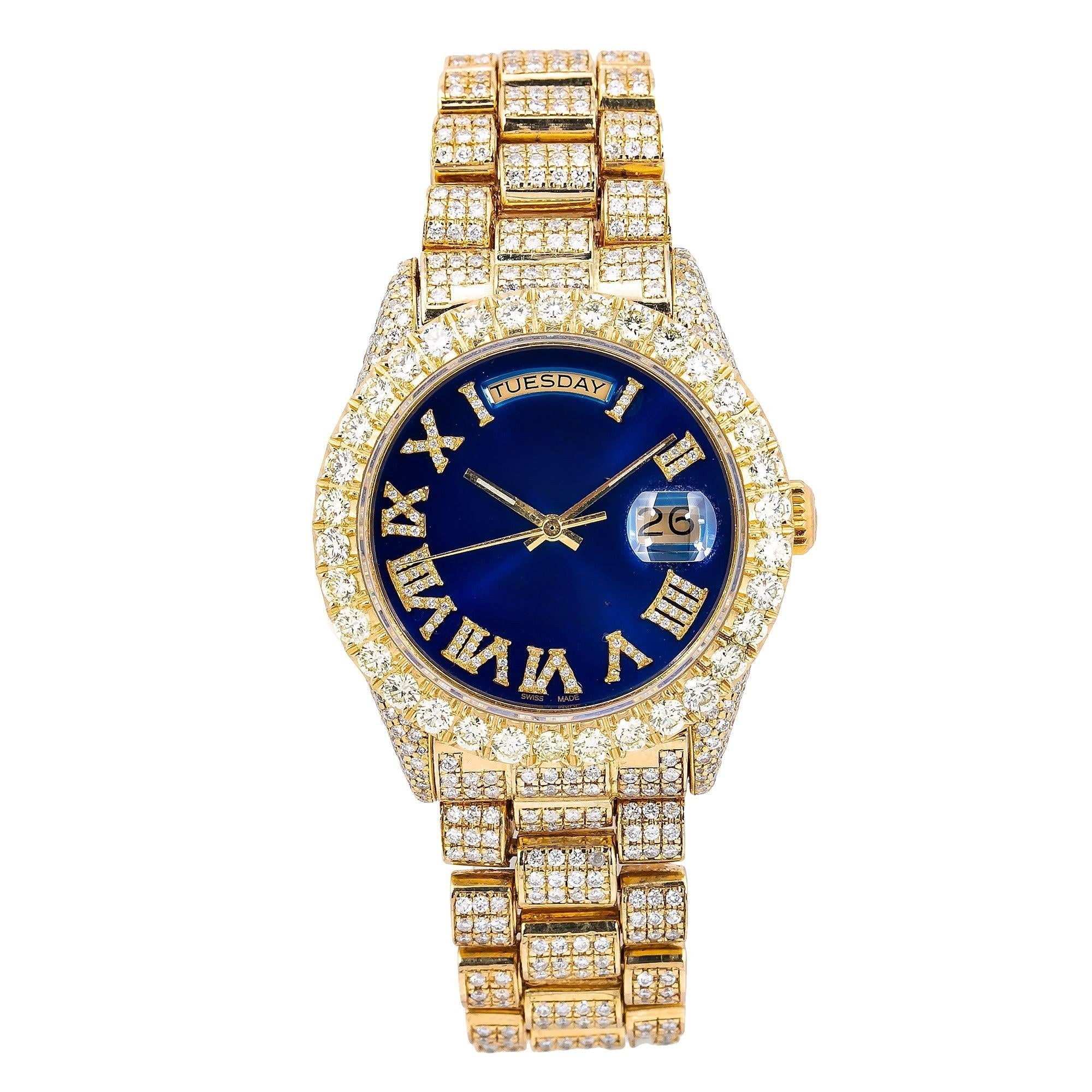 Moissanite Fashion Watch 36MM Blue Diamond Dial With 15.75 CT Diamonds