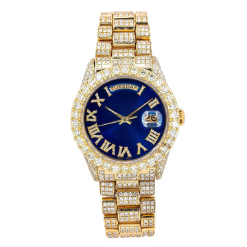 Moissanite Fashion Watch 36MM Blue Diamond Dial With 15.75 CT Diamonds