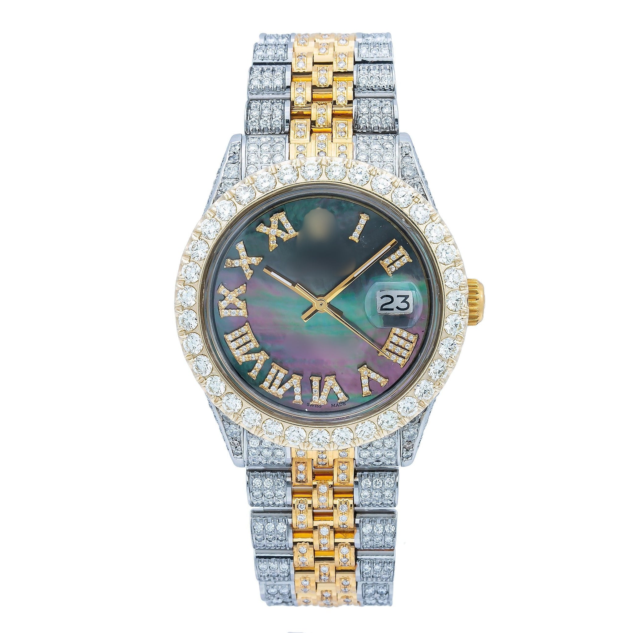 Moissanite Watch for Him 36MM Black Diamond Dial With 8.25 CT Diamonds