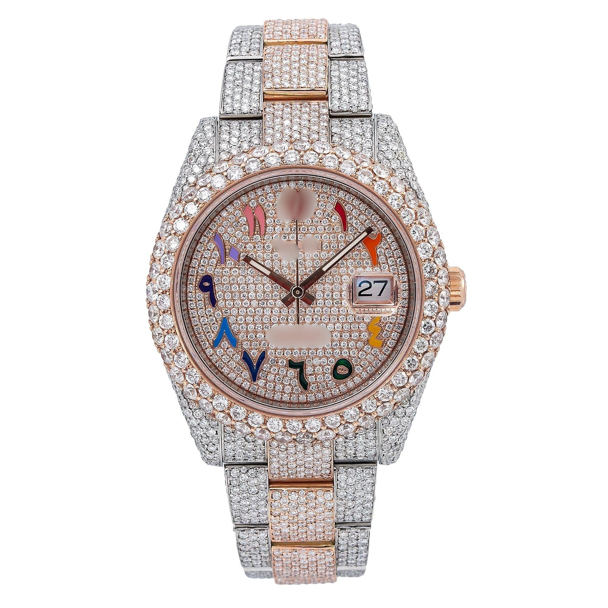Moissanite Chronograph Style Watch 41MM Champagne Diamond Dial With Two Tone Bracelet