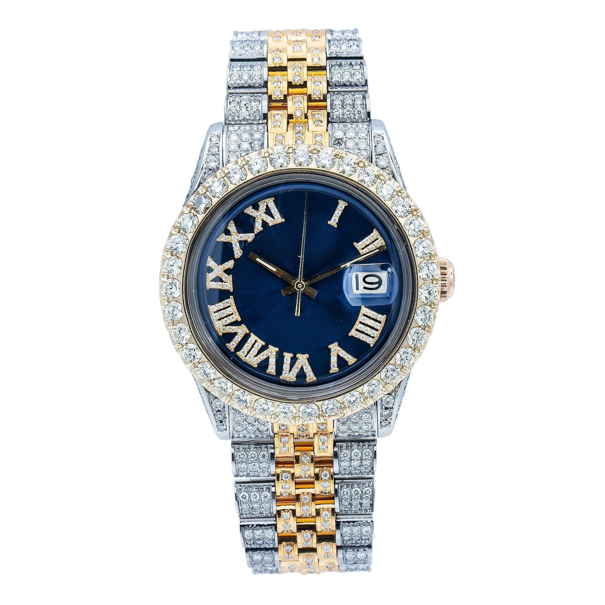 Stylish Moissanite Diamond Watch 36MM Blue Diamond Dial With 8.25 CT Diamonds