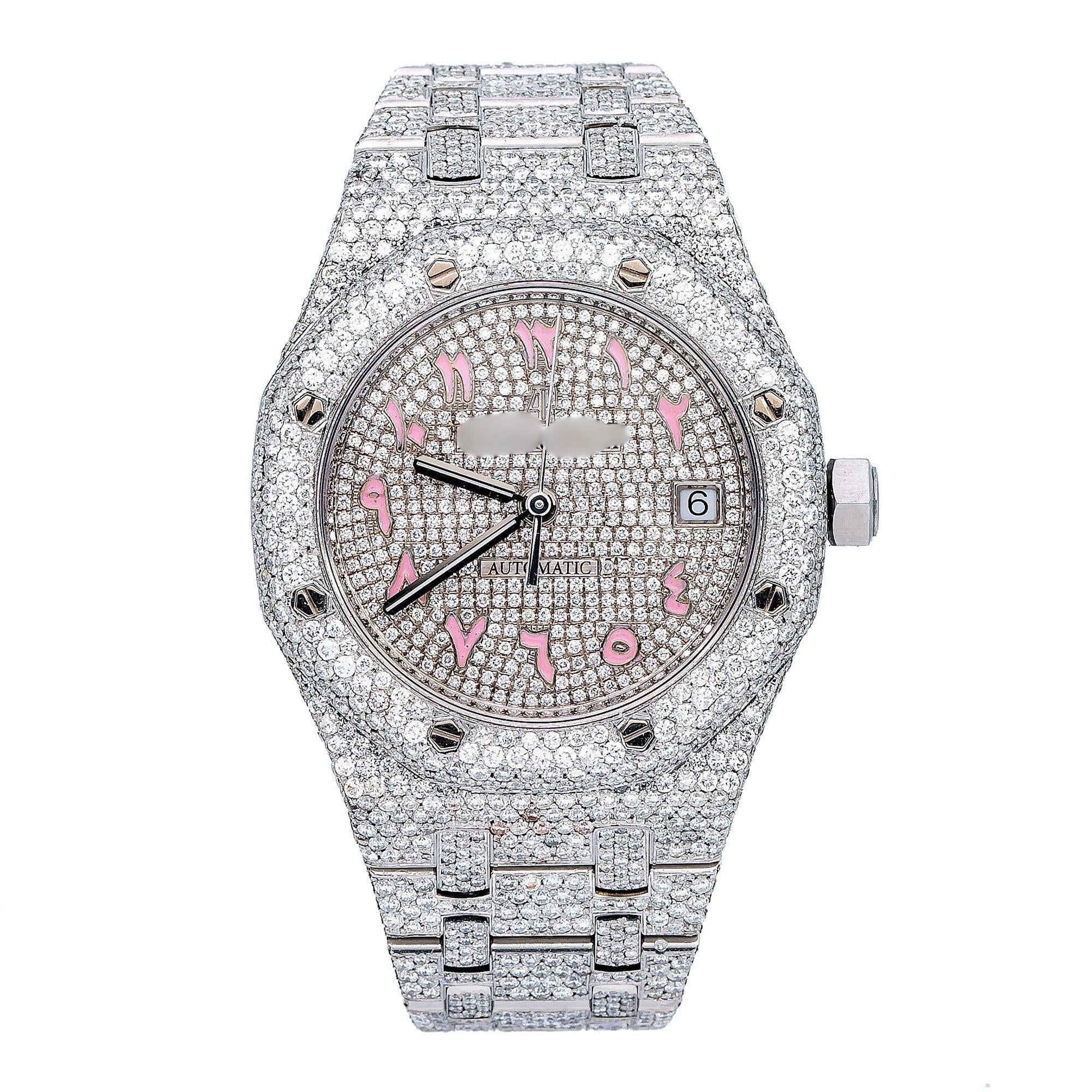 Fashion Flex Moissanite Watch 37MM Silver Diamond Dial With Stainless Steel Bracelet