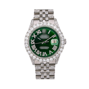 Real Sparkle Moissanite Watch 36MM Green Diamond Dial And Jubilee Bracelet With 8.25 CT Diamonds
