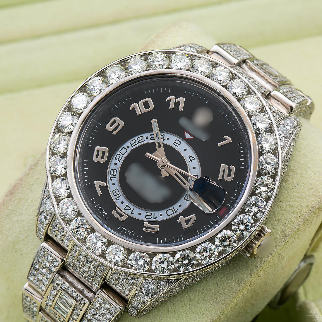 Customizable Moissanite Diamond Watch 42MM Black Dial With 26.22 CT Diamonds