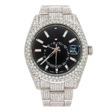 Boss Mode Moissanite Watch 42MM Black Dial With White Gold Oyster Bracelet