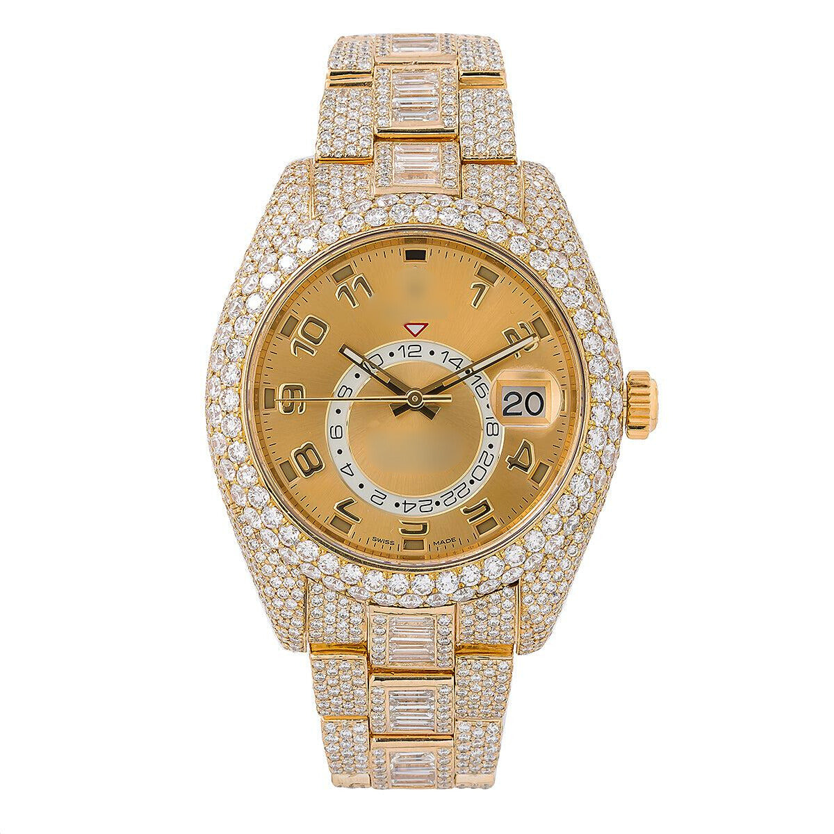 Moissanite Watch with Gold Tone 42mm Champagne Dial With 31.00 CT Diamonds