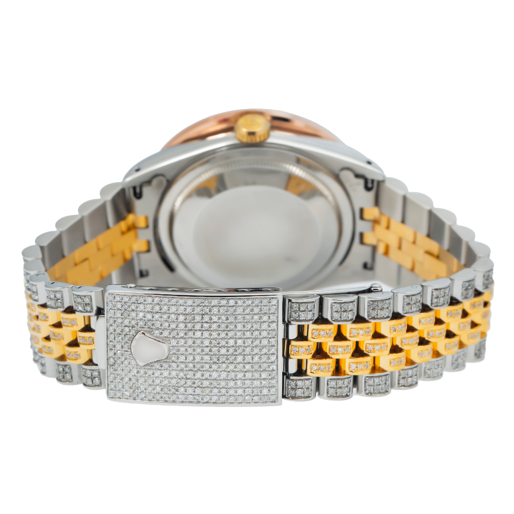 Luxury Gold Plated Moissanite Watch 36MM Rainbow Diamond Dial With Two-Tone Jubilee Bracelet