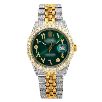 Timeless Iced Out Watch 36MM Green Diamond Dial With Two Tone Bracelet