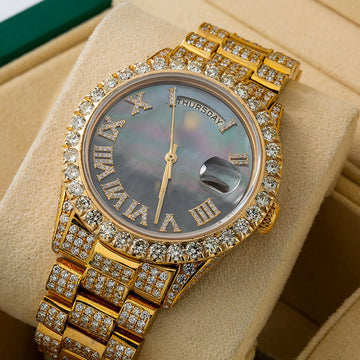 Clean Cut Moissanite Watch  36mm Black Dial with 14.75 CT Diamonds