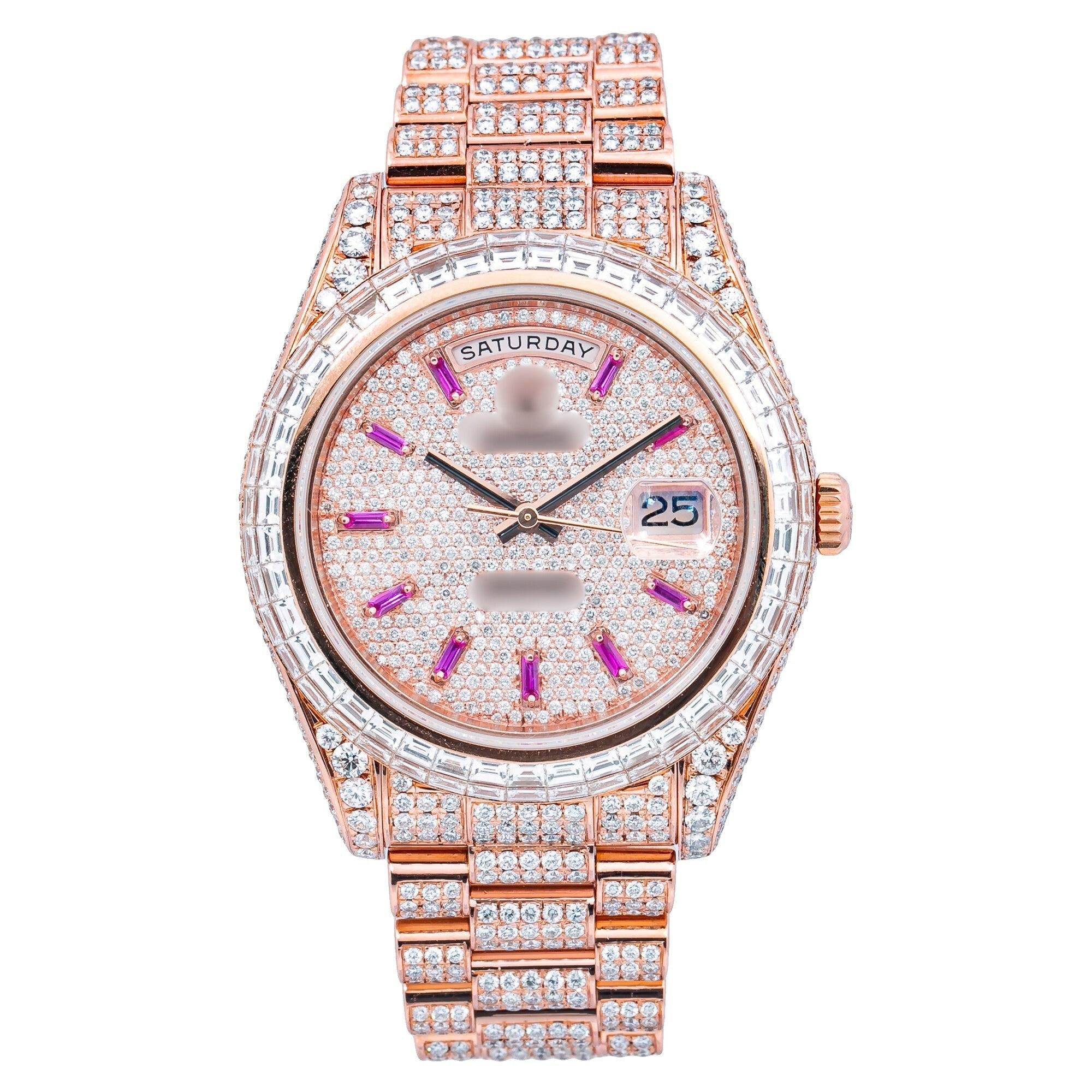 VVS Moissanite Diamond Watch 41MM Rose Gold Diamond Dial With 26.25 CT Diamonds