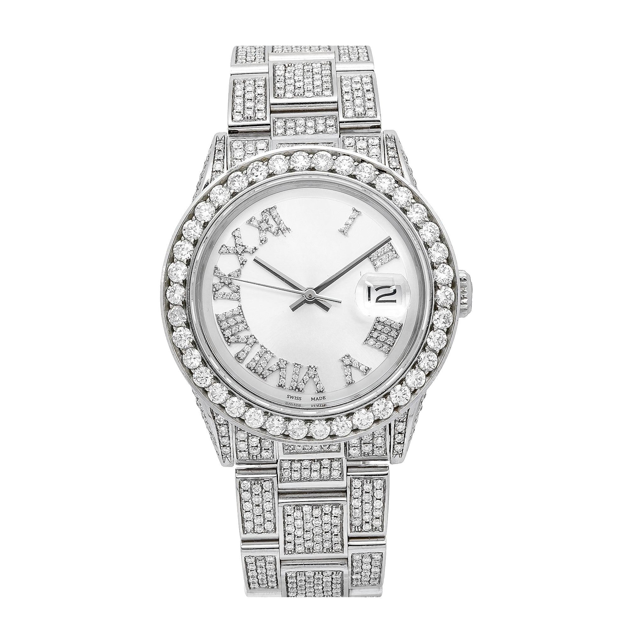 Arctic Glow Moissanite Chrono Watch 36MM Silver Diamond Dial With 8.35 CT Diamonds