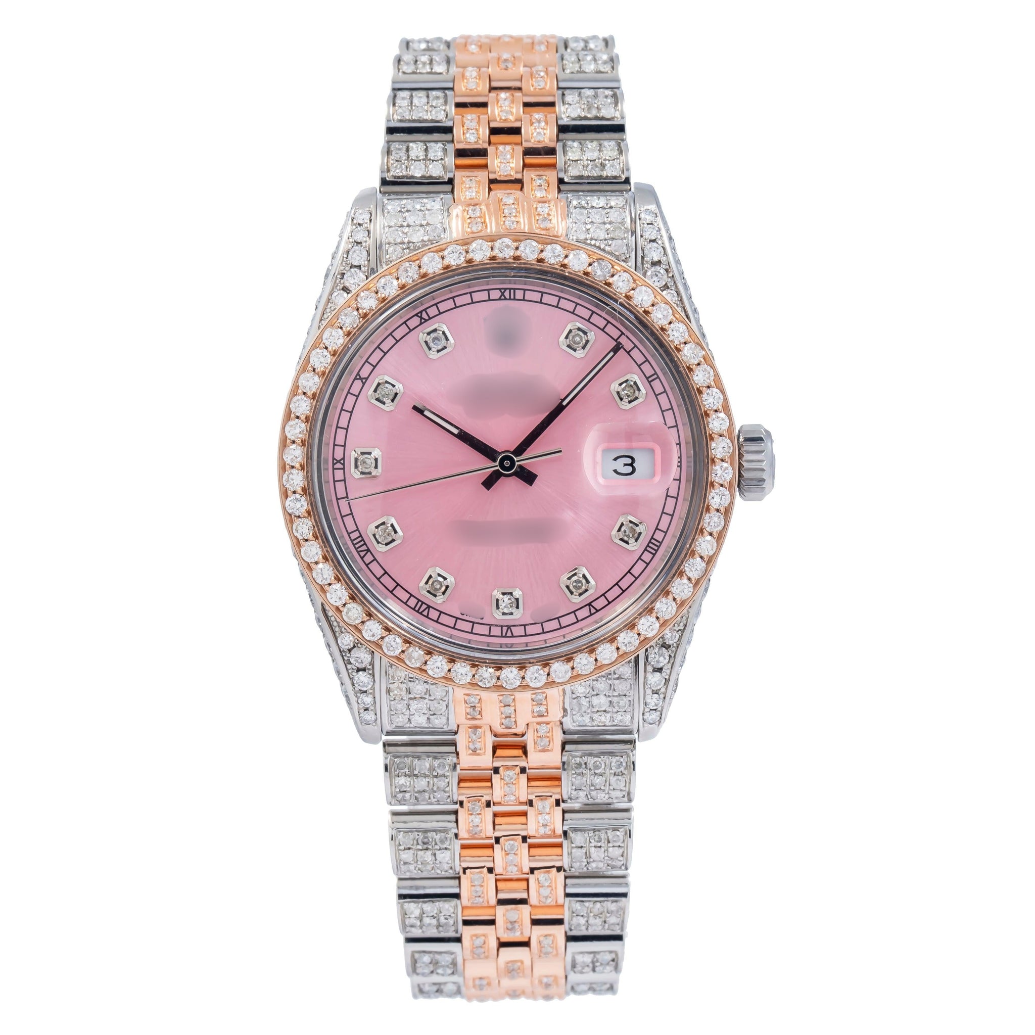 Statement Moissanite Watch 36MM Pink Diamond Dial With 8.25 CT Diamonds