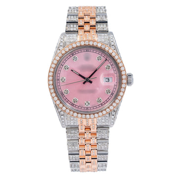Statement Moissanite Watch 36MM Pink Diamond Dial With 8.25 CT Diamonds