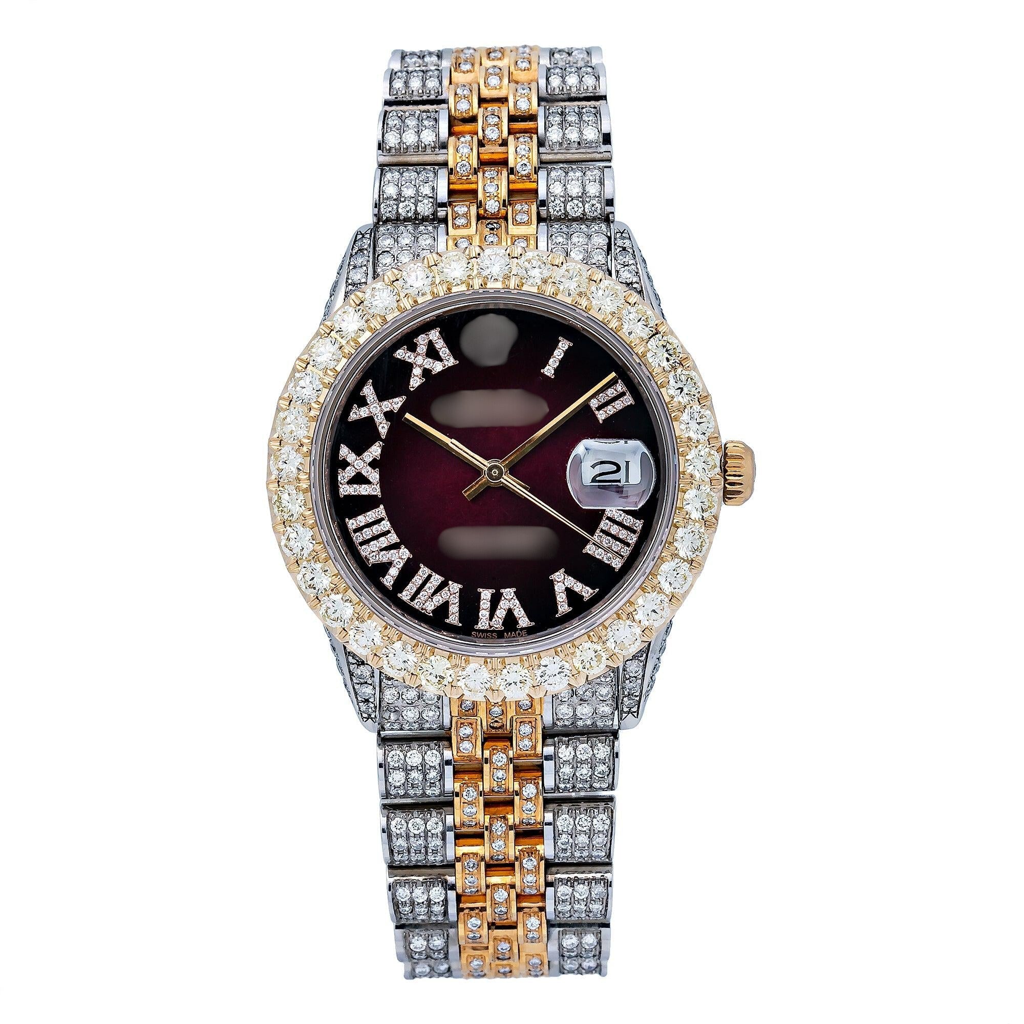 Statement Moissanite Watch Red Diamond Dial With Two Tone Diamond Bracelet