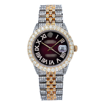 Statement Moissanite Watch Red Diamond Dial With Two Tone Diamond Bracelet