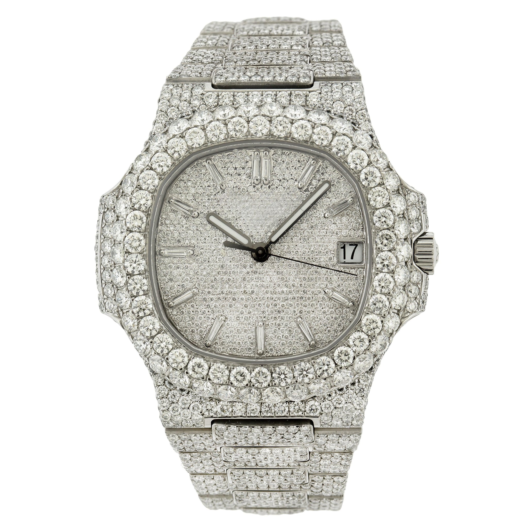 White Gold Moissanite Watch 40mm With 21.50CT Diamonds