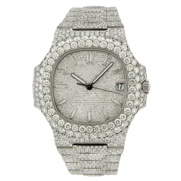 White Gold Moissanite Watch 40mm With 21.50CT Diamonds