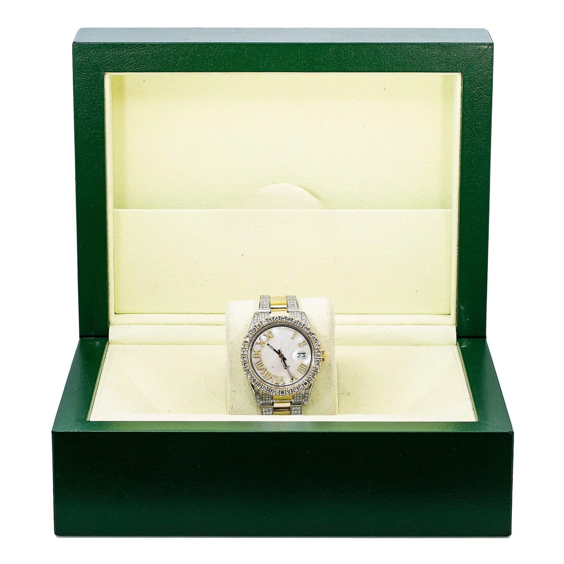 Classic Moissanite Diamond Watch 36MM White Diamond Dial With Two Tone Diamond Bracelet