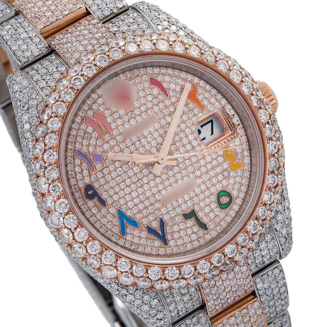 Moissanite Chronograph Style Watch 41MM Champagne Diamond Dial With Two Tone Bracelet