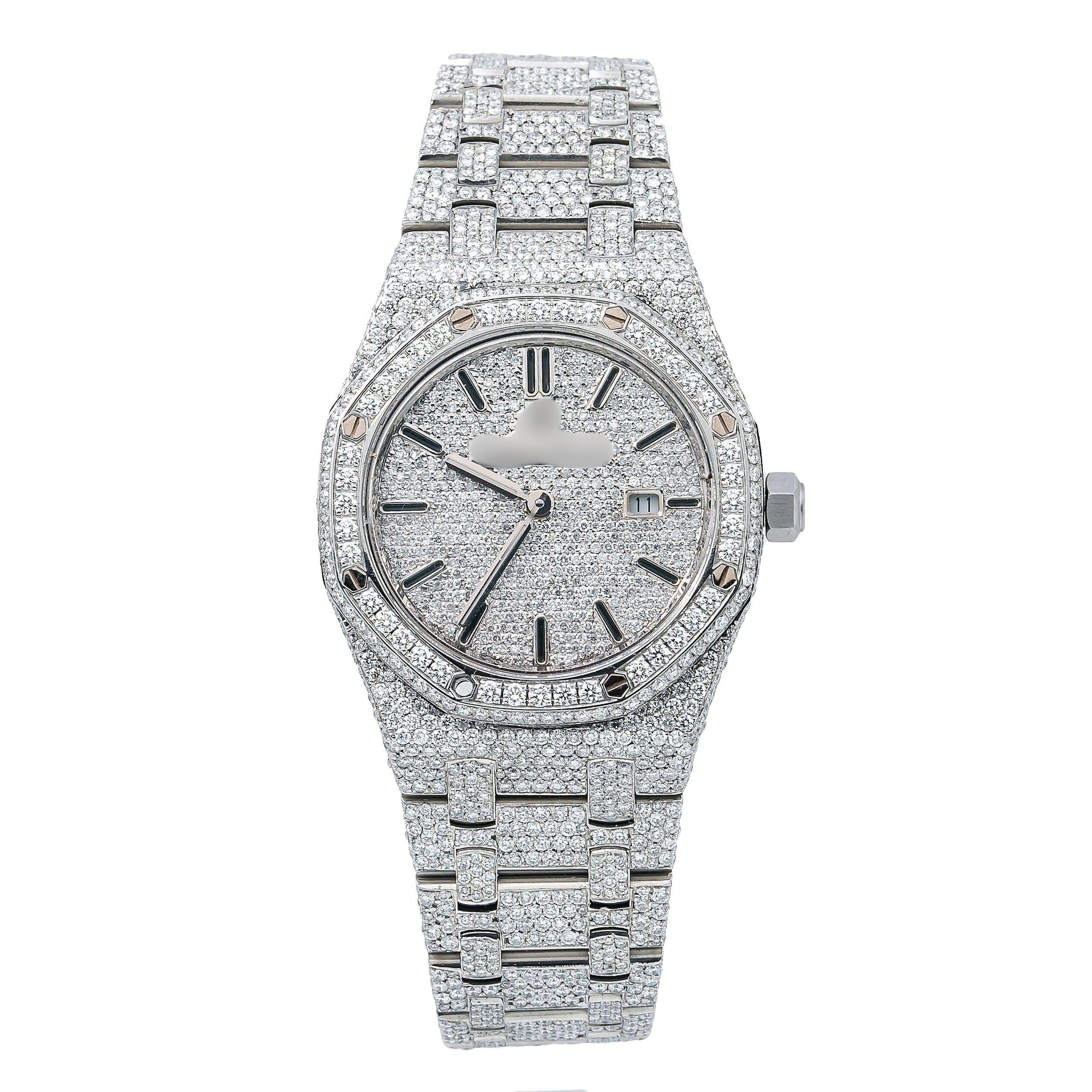 Iced Out Moissanite Watch for Men 33MM Silver Diamond Dial With Stainless Steel Bracelet
