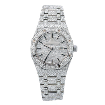 Iced Out Moissanite Watch for Men 33MM Silver Diamond Dial With Stainless Steel Bracelet