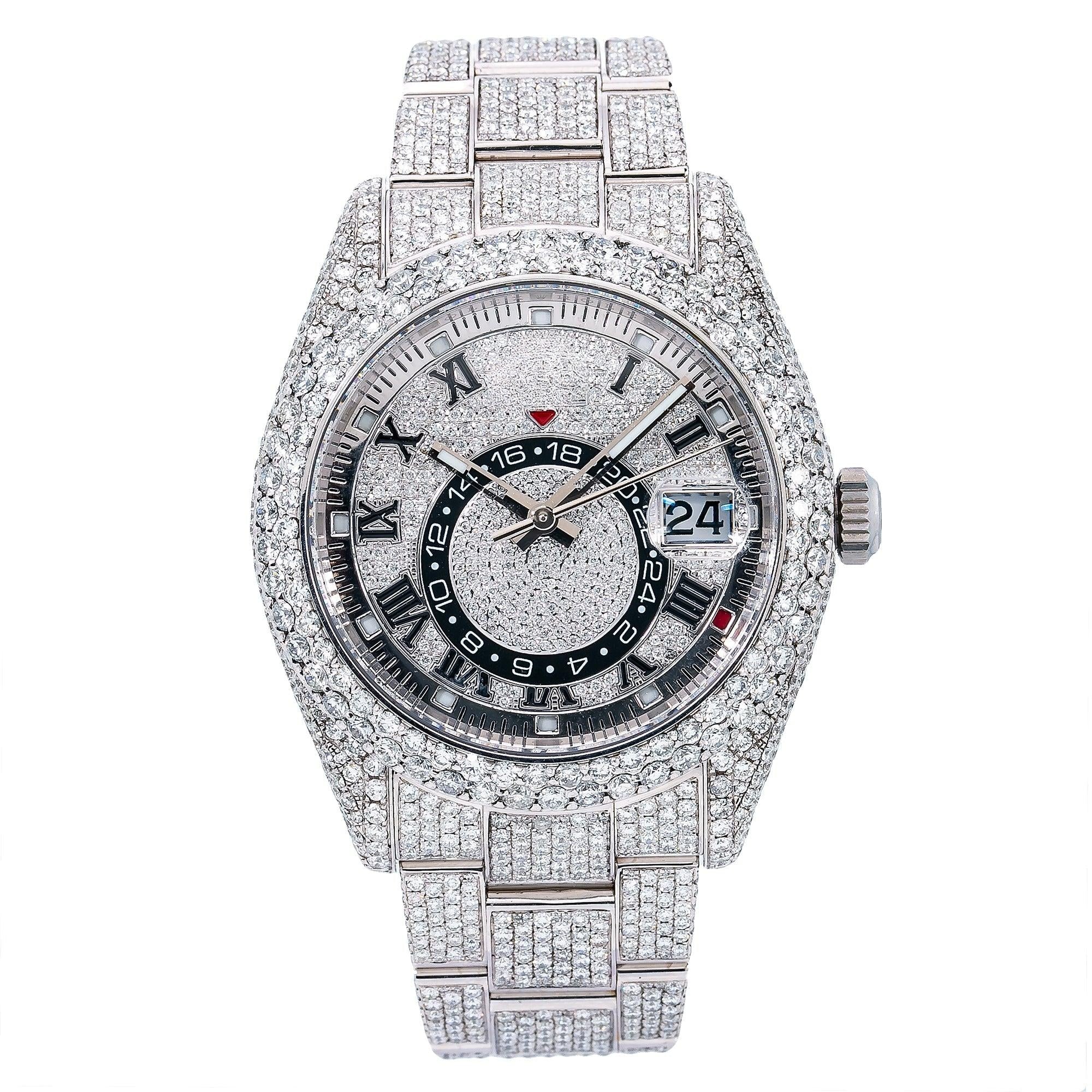Moissanite FlashDial Watch 42MM Silver Diamond Dial With Stainless Steel Oyster Bracelet