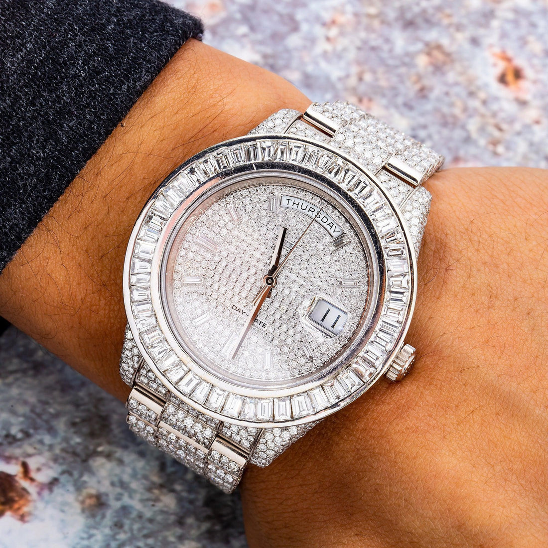 Flex Everyday Moissanite Watch 41MM Silver Diamond Dial With 28.25 CT Diamonds