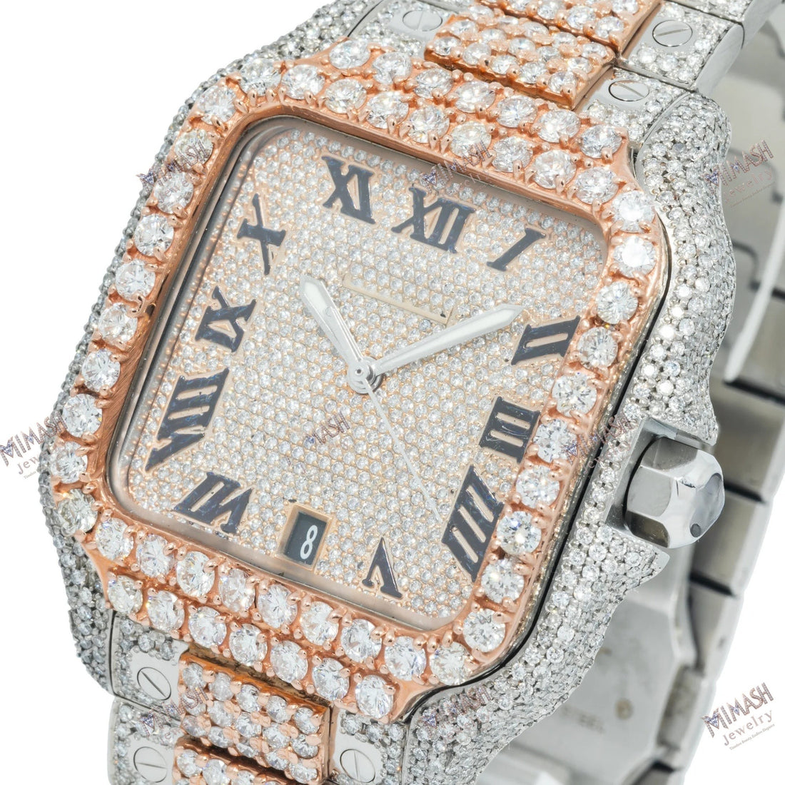 Moissanite Men’s Watch 39.8MM Diamond Dial & Bezel With Two Tone Bracelet