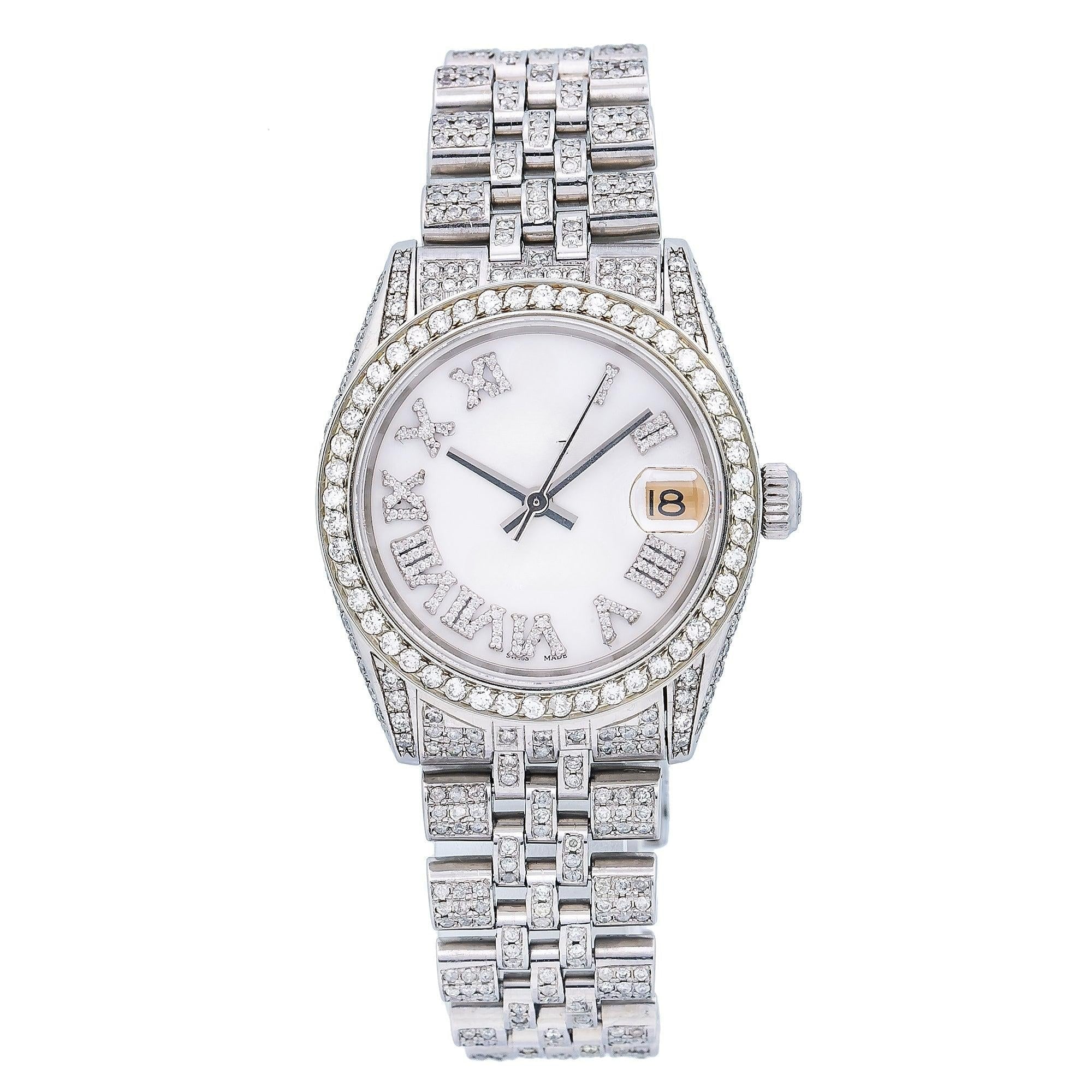 Custom Moissanite Diamond Watch 31MM White Diamond Dial With Stainless Steel Bracelet
