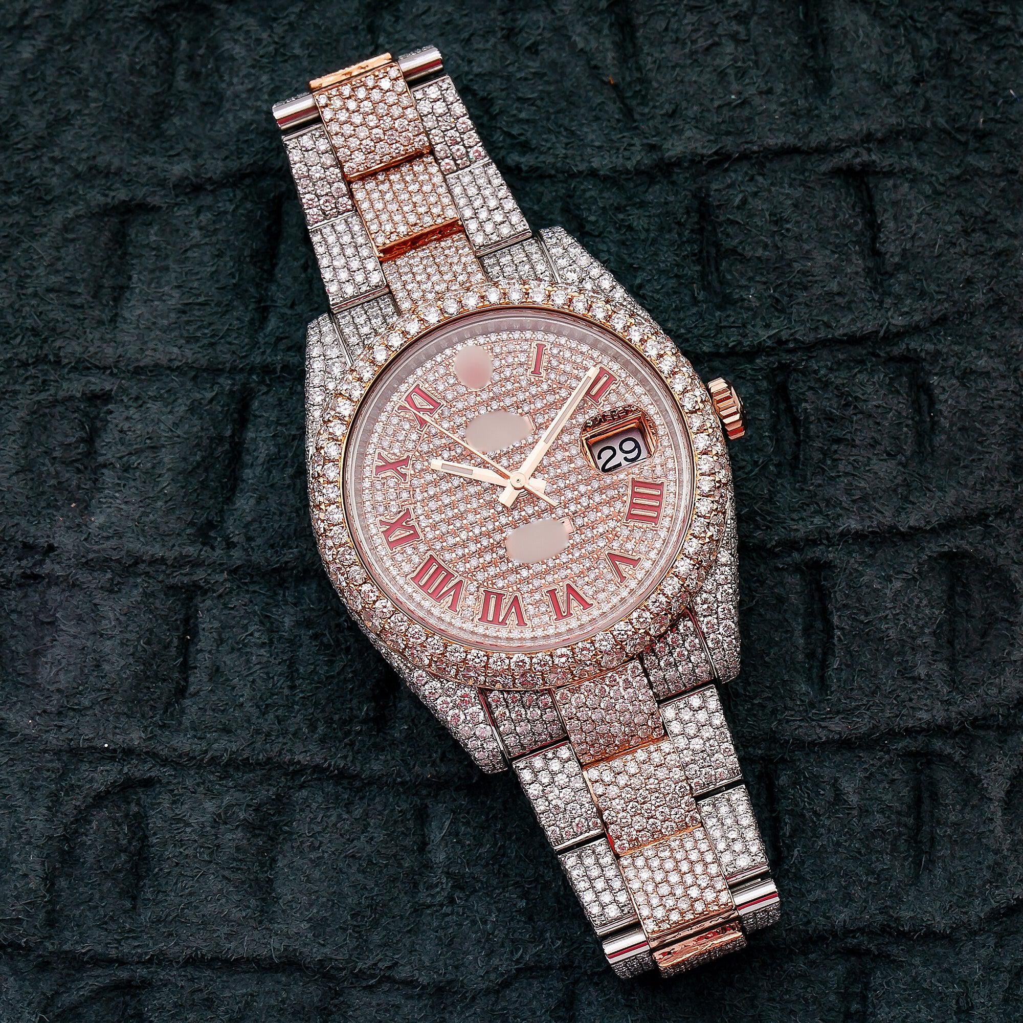 High Clarity Moissanite Watch 41MM Rose Gold Diamond Dial With Two Tone Jubilee Bracelet