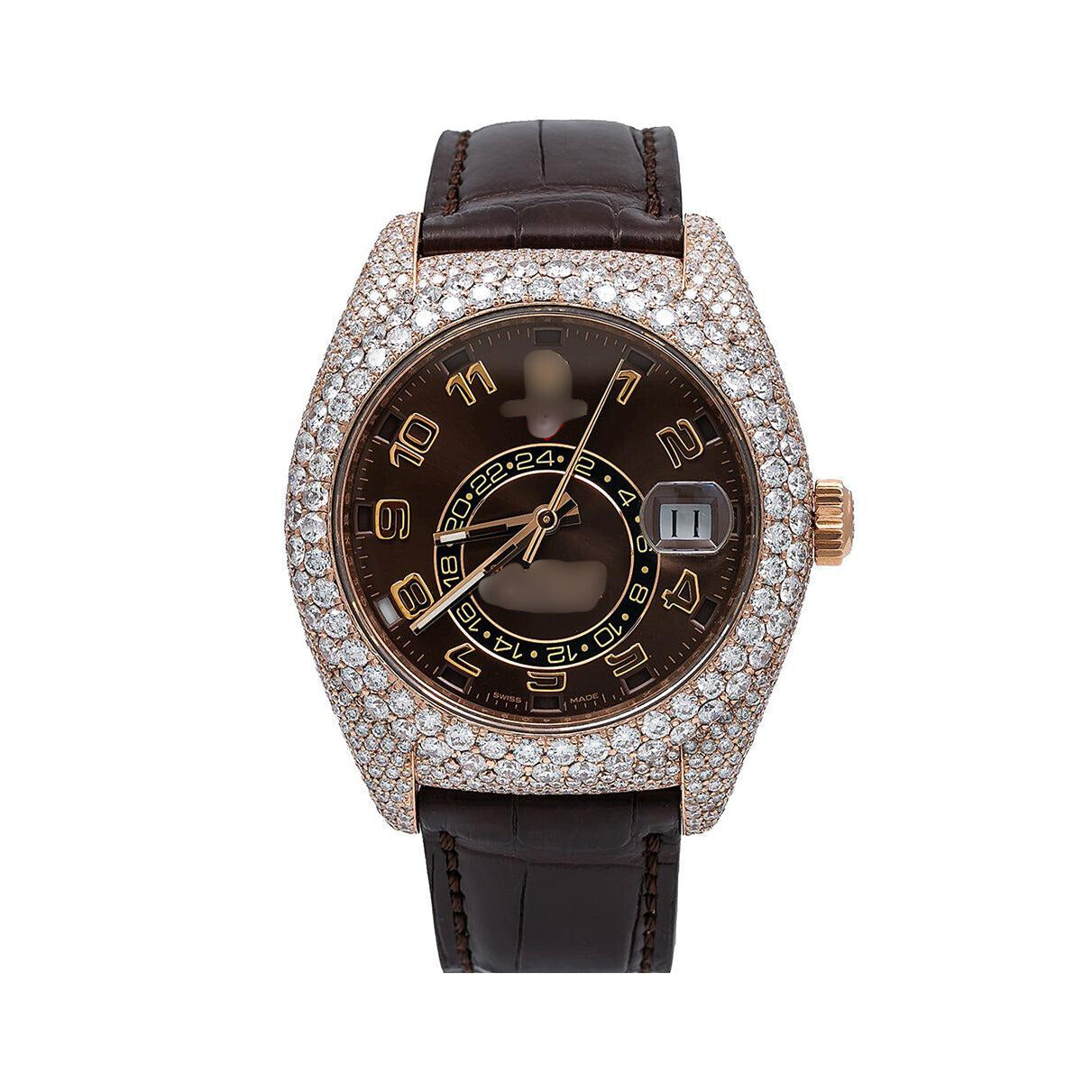 Shimmering Moissanite Watch  42MM Brown Dial With Leather Bracelet