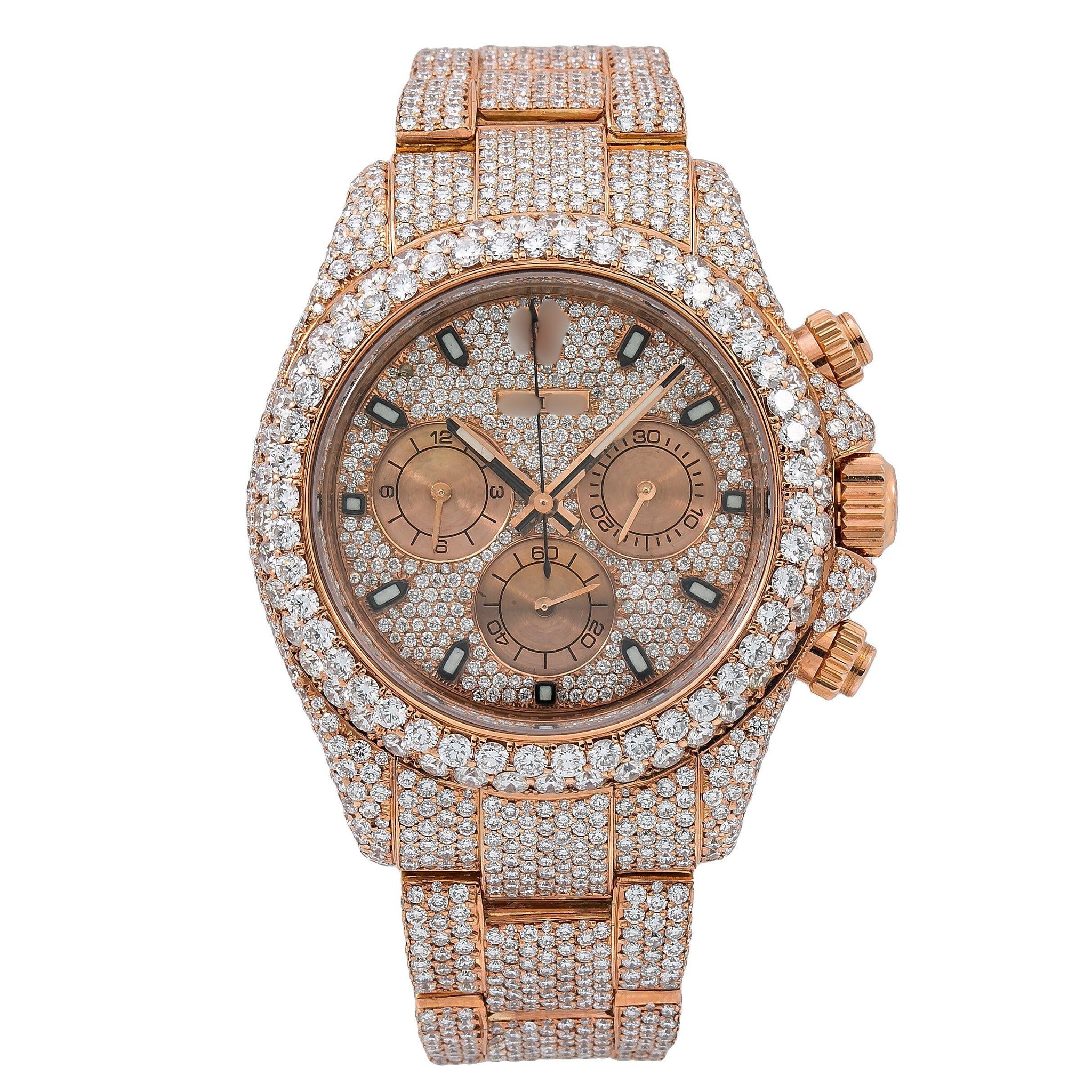 Adjustable Moissanite Watch 40MM Rose Gold Diamond Dial With Rose Gold Bracelet