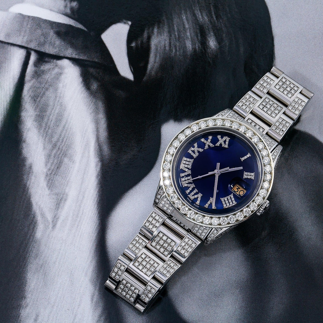 Aurora Moissanite Watch 36MM Blue Diamond Dial With 8.25 CT Diamonds