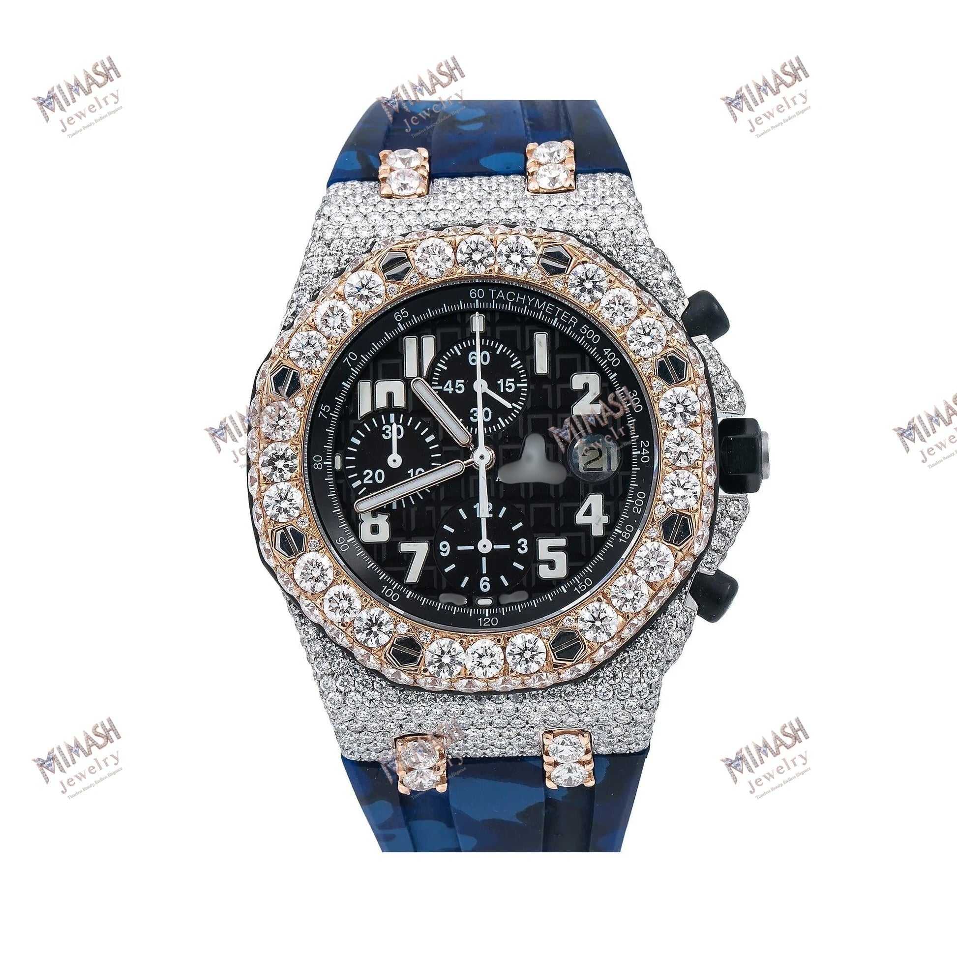 Modern Moissanite Watch 42MM Black Dial With 15.75 CT Diamonds
